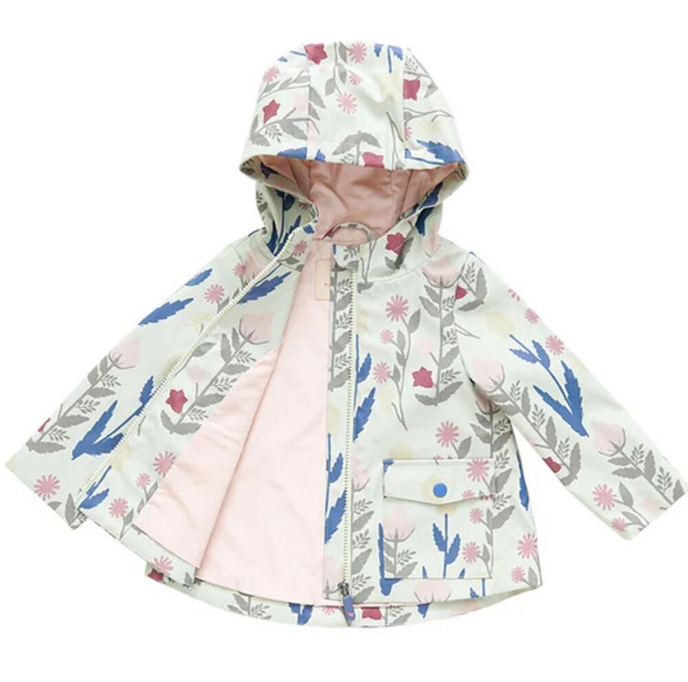 Pink Chicken Girls Beige Paper Floral Rafa Rain Jacket Size 2 Years
